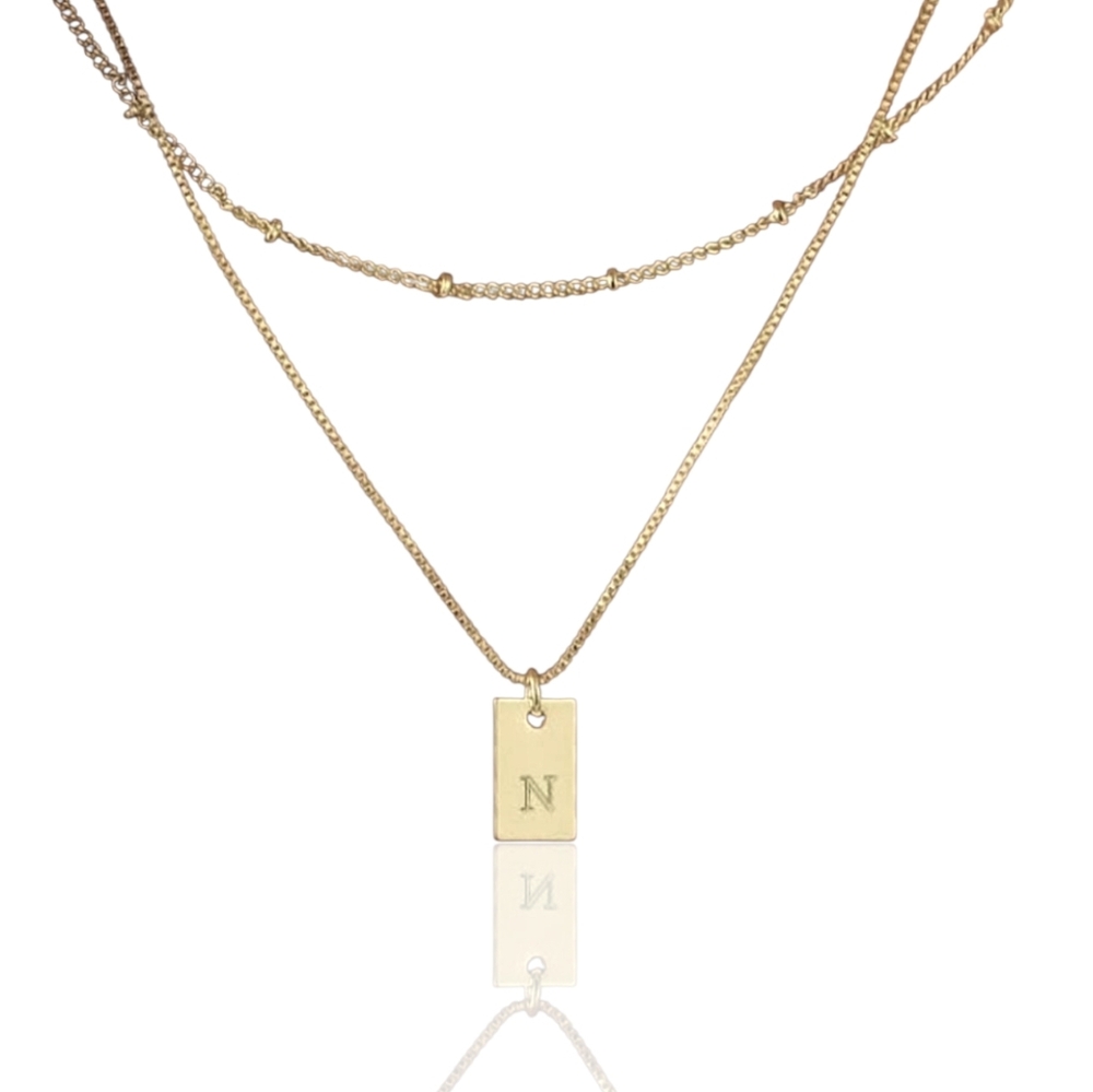 Gold Initial Pendant Layering Necklaces Initial N 2 Stacking Set Hypoallergenic